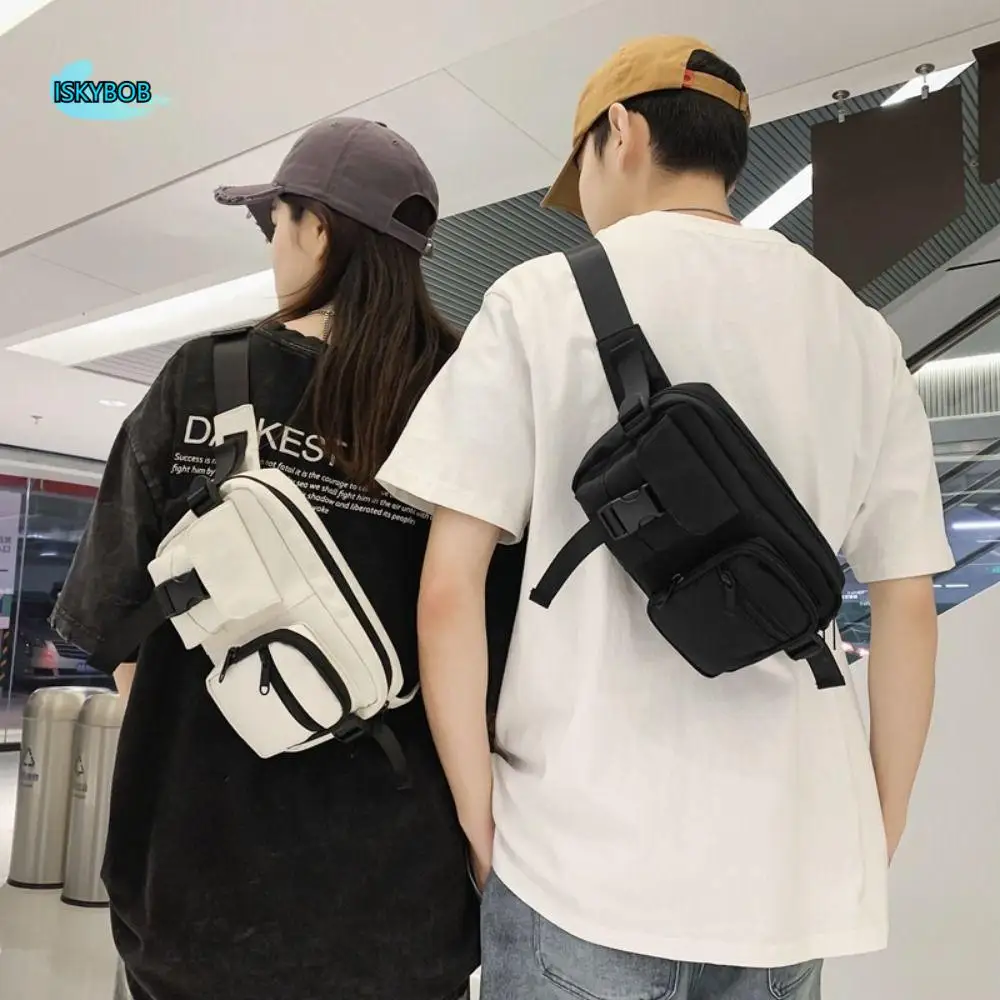 

Simple Pocket Men's Chest Bag Zipper Solid Color Nylon Waist Bag Durable Small Square Bag Single Shoulder Bag Male