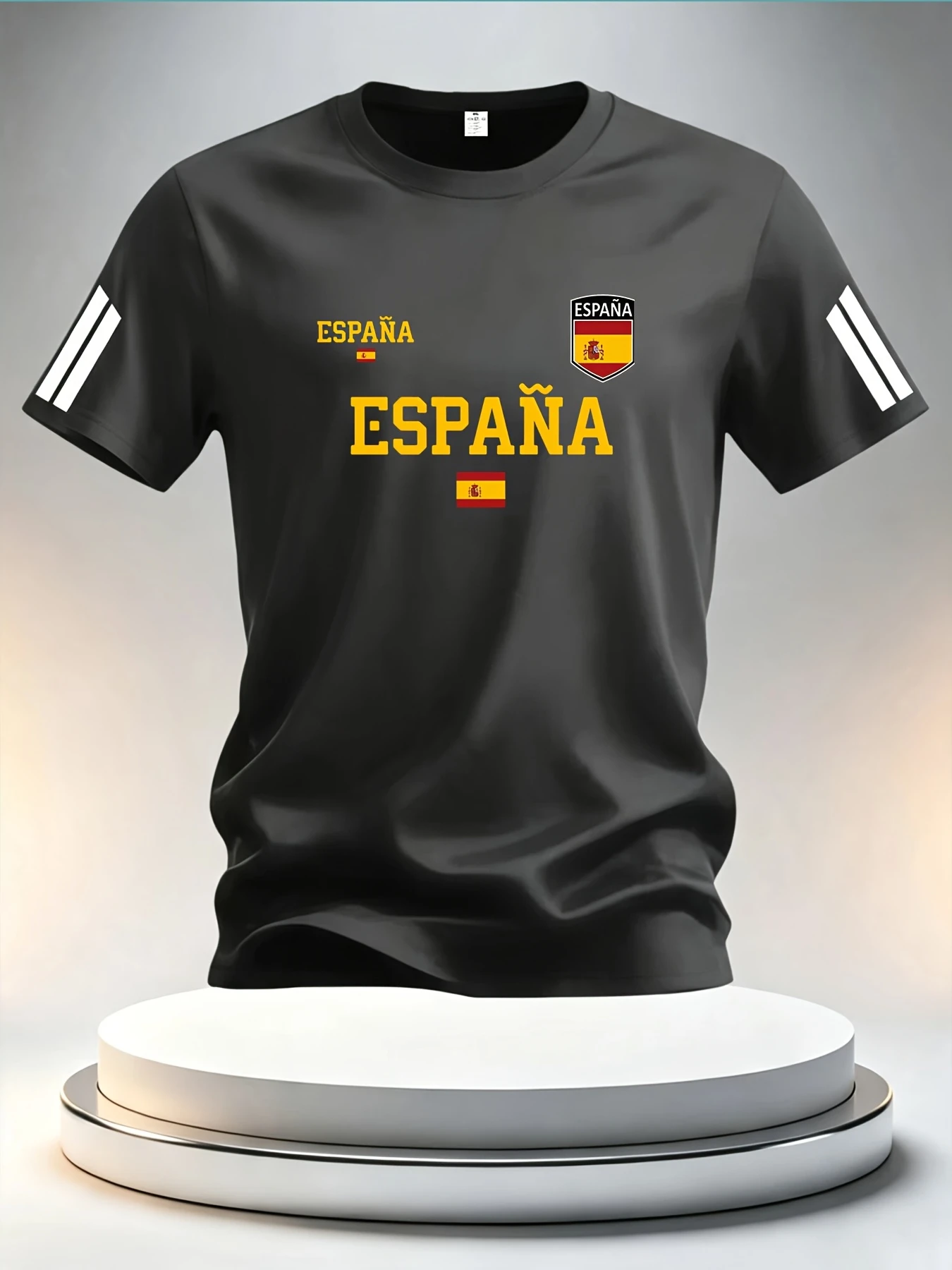 Men's Espana Flag Print Short Sleeve T-Shirt, Crew Neck Soccer Inspired Casual Athletic Tee, Patriotic Streetwear Top