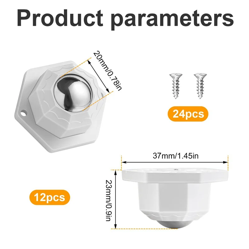Roda Kastor Mini B50C Untuk Peralatan Kecil, Roda Kastor Perekat, Rol Baja Tahan Karat (12 PCS, Putih) Mudah Dipasang