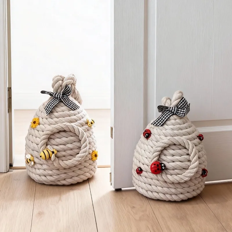Handwoven Cotton Rope Doorstop Cone Draft Stopper Anti-Collision Door Decorative Home Accessory Living Room Kitchen Restaurant