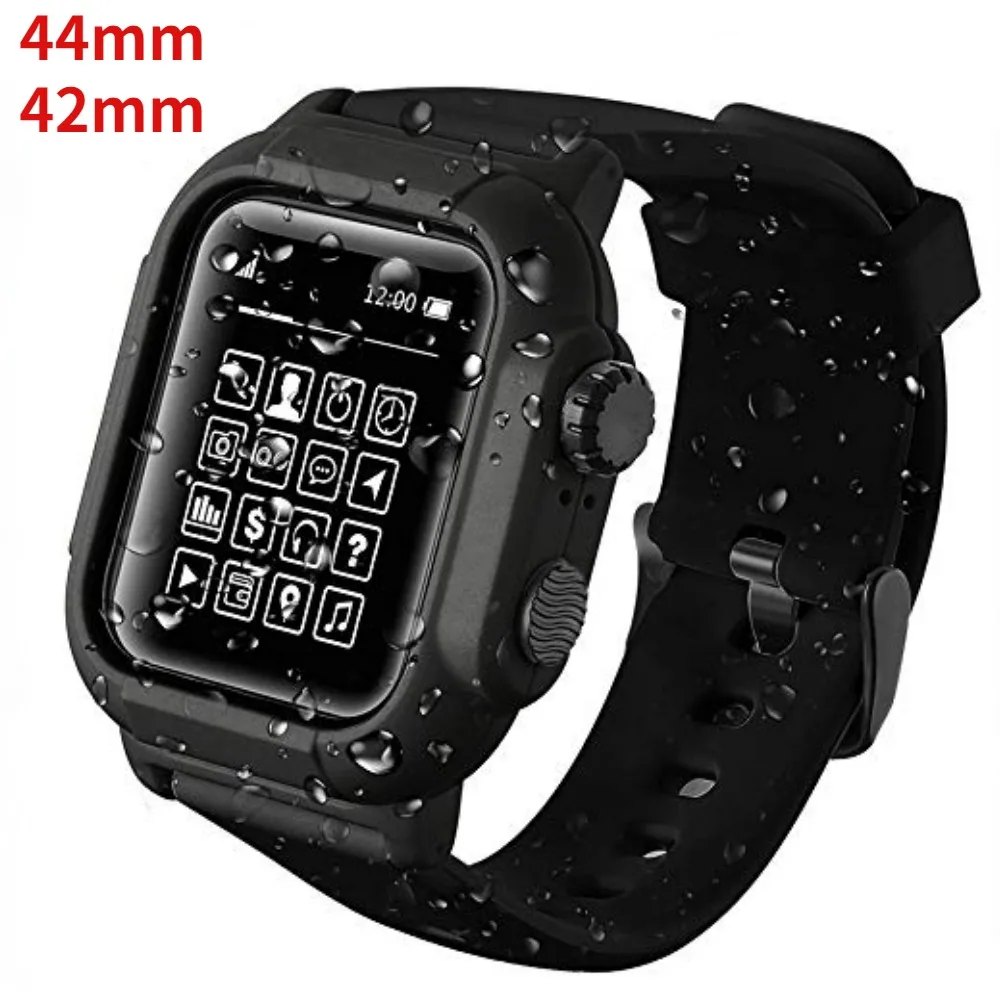 Waterproof Shell for Apple Watch 44mm 42mm Diving anti-fall military swimming silicone strap case for iWatch Series 6 5 4 3 SE 2