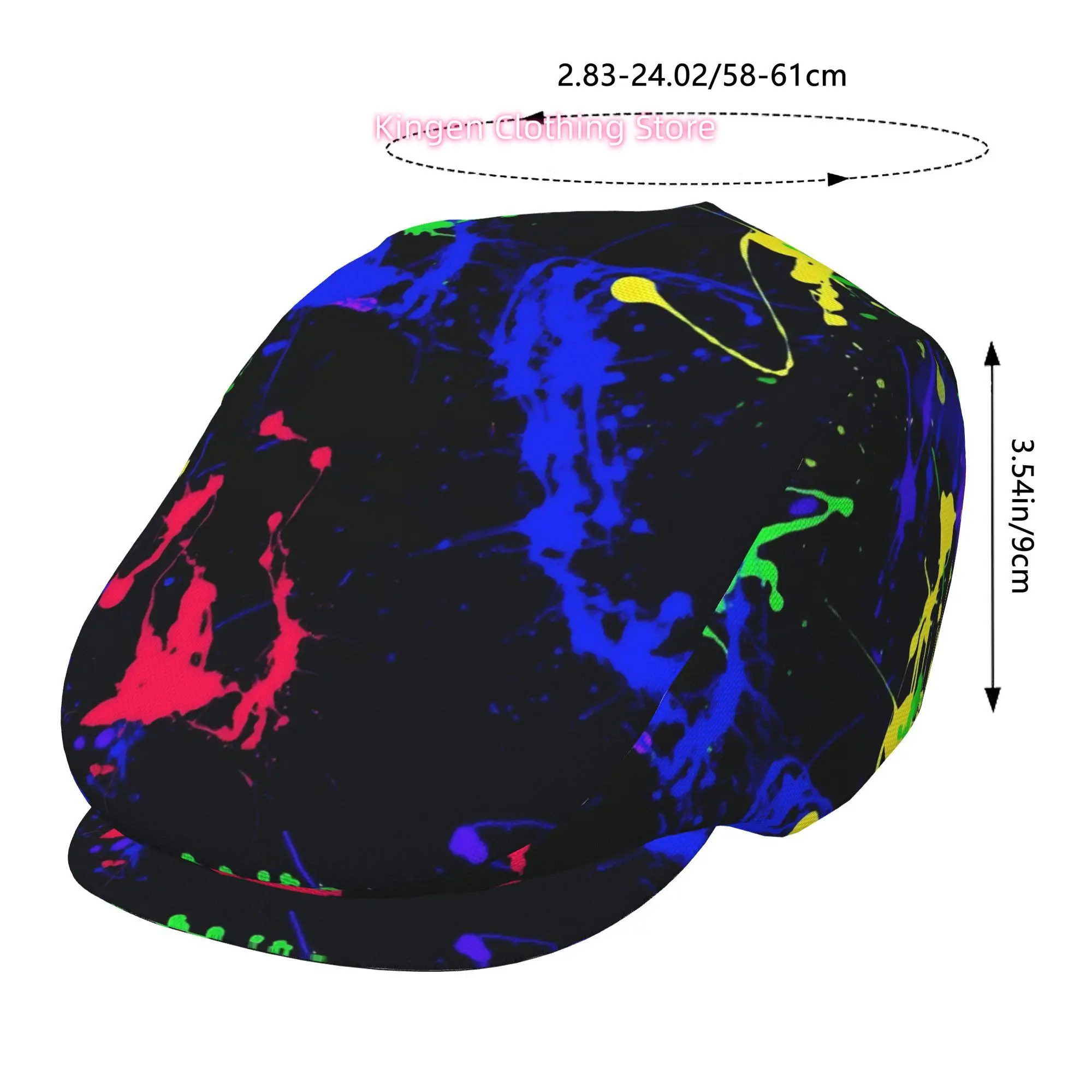 1pc Dark night fluorescent splash All-over printed beret,  newsboy cap, unisex, a must-have fashion accessory for outdoor leisur