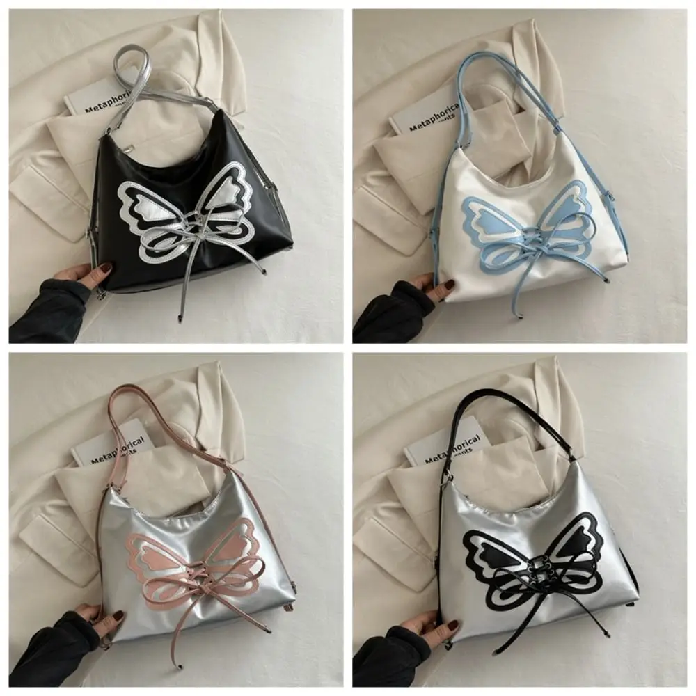 All-match PU Leather Butterfly Shoulder Bag Y2K Zipper Bow Tote Bag Ins Ballet Style School Bag Bow Crossbody Bag Students