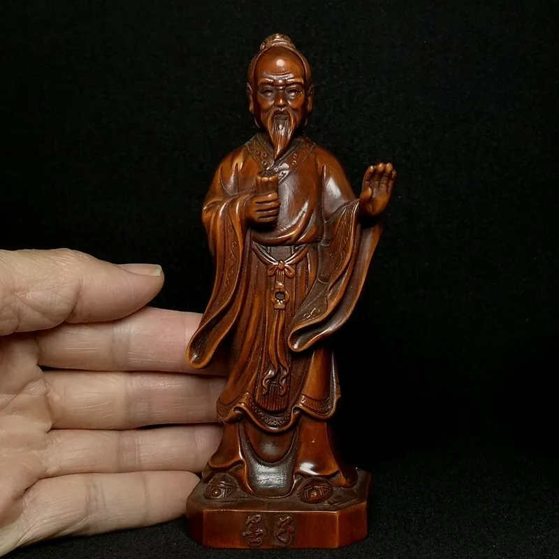 

5.8 Inch Old Chinese Boxwood Wood Carved Ideologist Sage Mo Zi Statue Collection