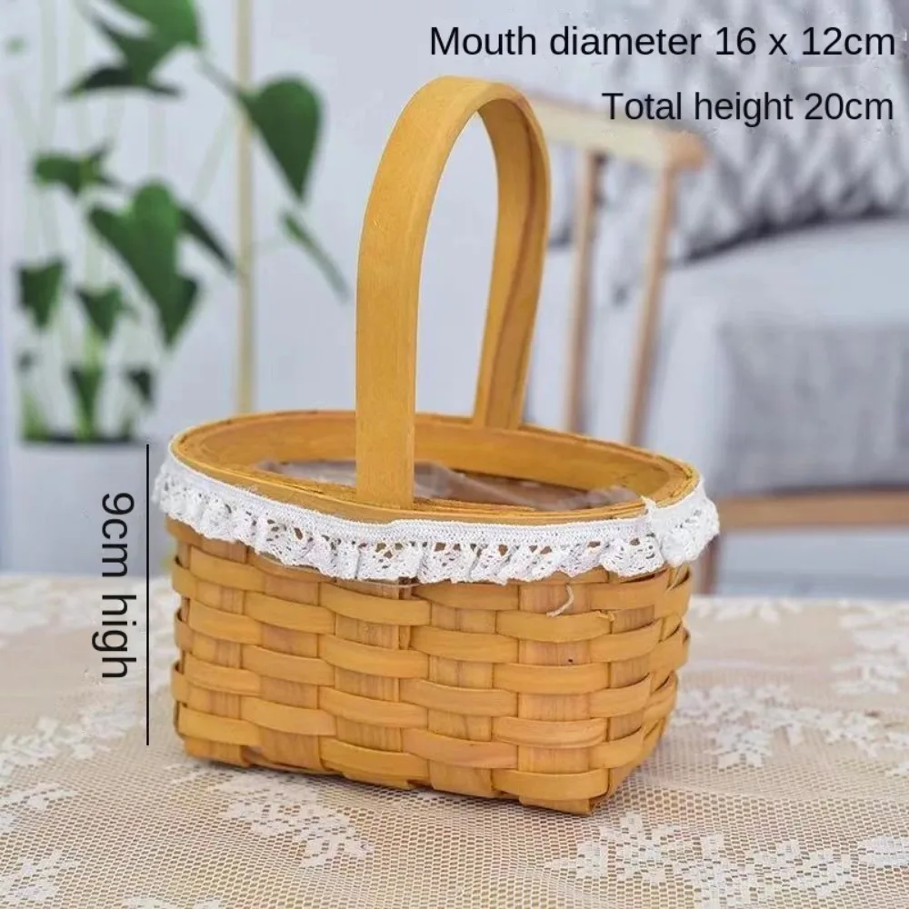 الروطان المنسوجة سلة للزهور نزهة متعددة الوظائف سلة التخزين المستديرة ديكور المنزل فتاة اليدوية سلة للزهور الزفاف