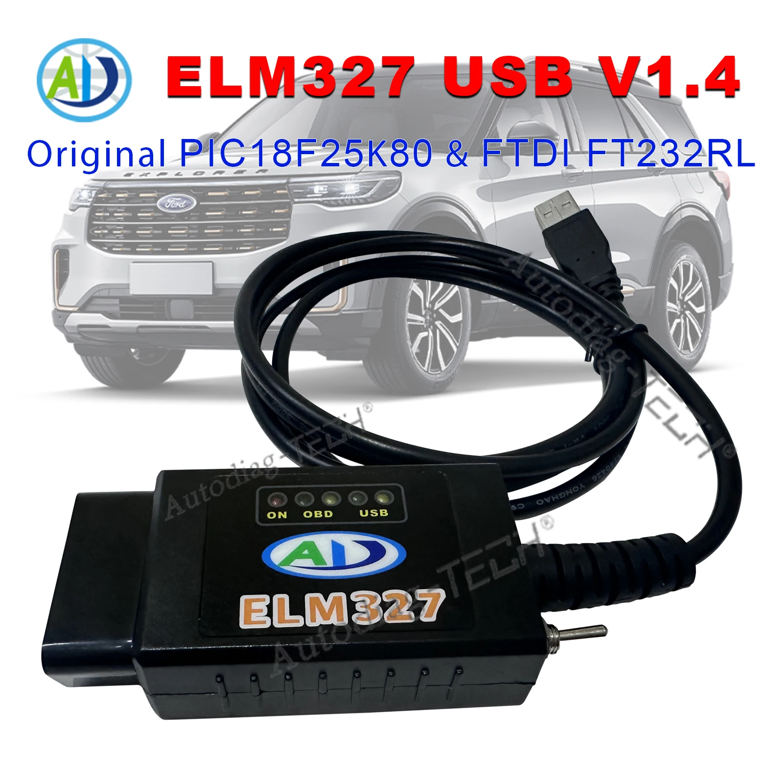 ELM327 V1.4 USB FTDI FT232RL PIC18F25K80 HS CAN /MS Switch For Ford FORScan OBD2 Scanner Code Reader Car Diagnostic Tool