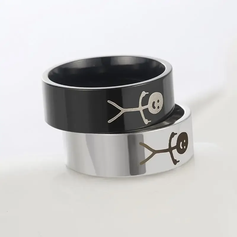 الفولاذ المقاوم للصدأ الاصبع الوسطى Stickman الدائري للرجال النساء زوجين الاتجاه البسيط مضحك الهيب هوب كول خربش خواتم مجوهرات هدايا 8 مللي متر #4