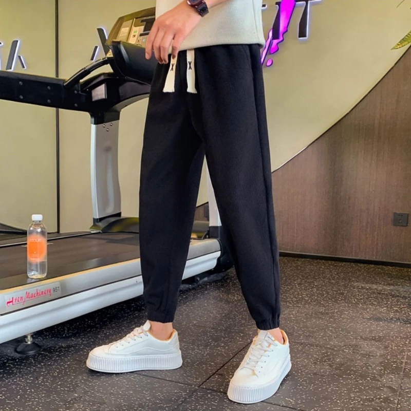 Black Men's Sweatpants Corduroy Plain With Pockets Trousers Cool Korean High Quality Trend Fashion New in Y2k Male Sports Pants