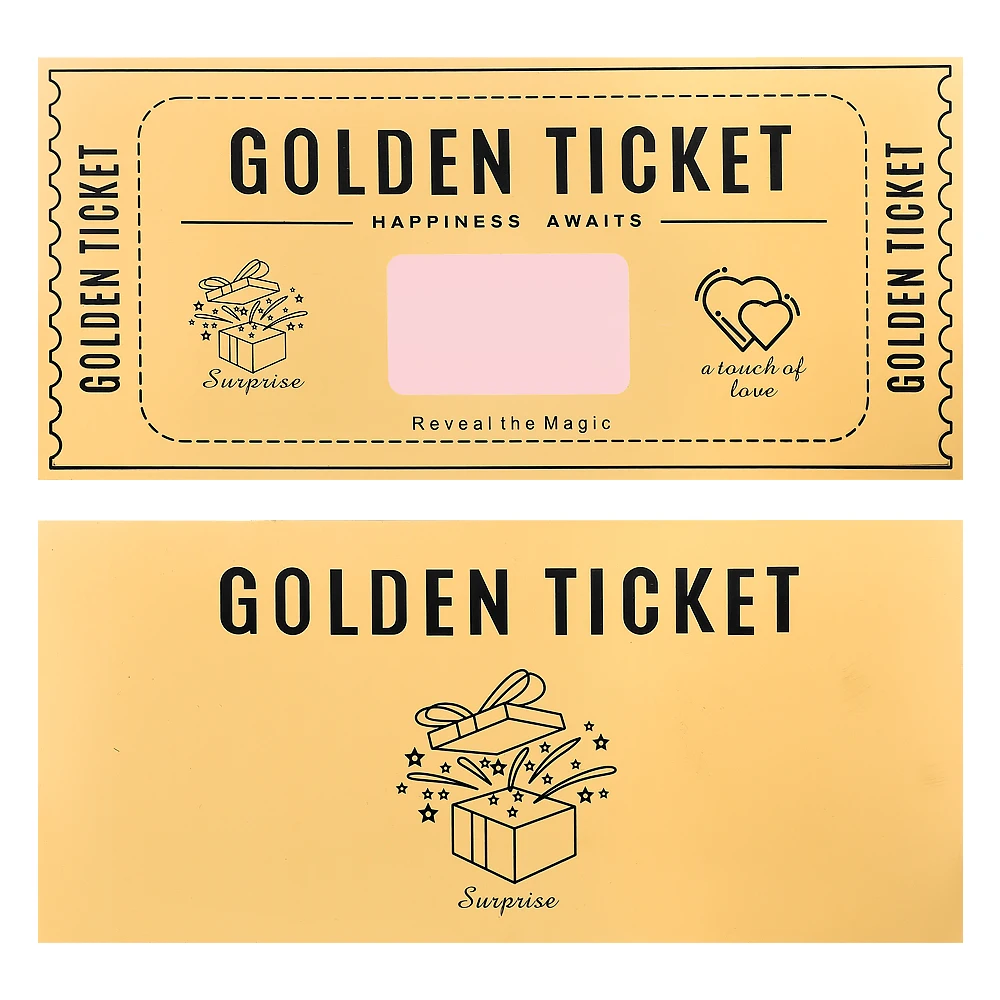 10pcs/Sets Golden Ticket with Envelope DIY Scratch Card Surprise Gift Card as Birthday Wedding Card Ticket Voucher Raffle Gift