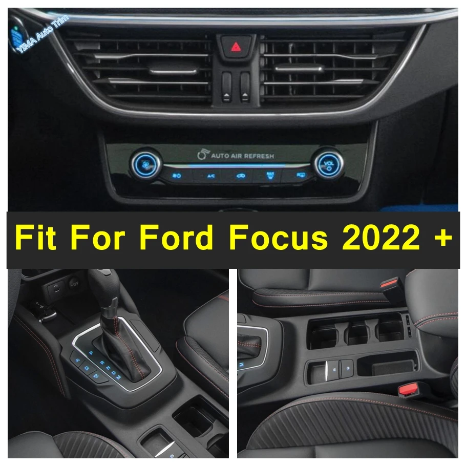 

Carbon Fiber Center Console Gear Shift Panel / Water Cup Holder / AC Outlet Vent Cover Trim Interior For Ford Focus 2022 - 2024