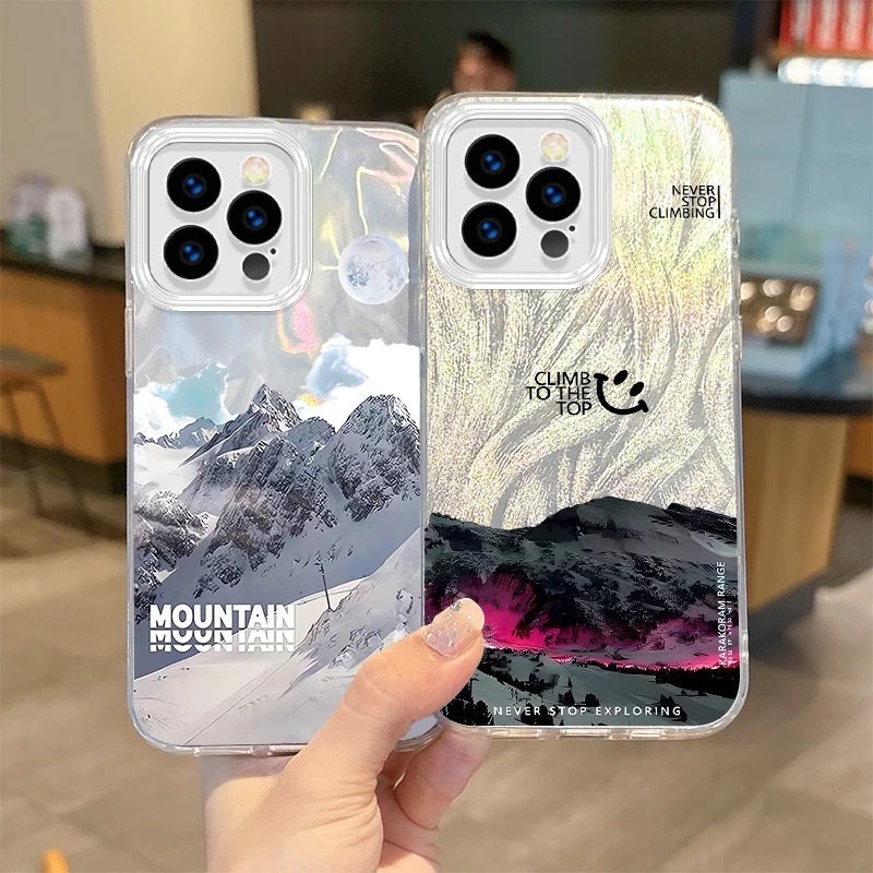 Beautiful Snow Mountain Landscape Phone Case for iPhone 16 15 14 13 12 11 Pro Max Plus XS XR 8 7 6 Plus Matte Shockproof Covers