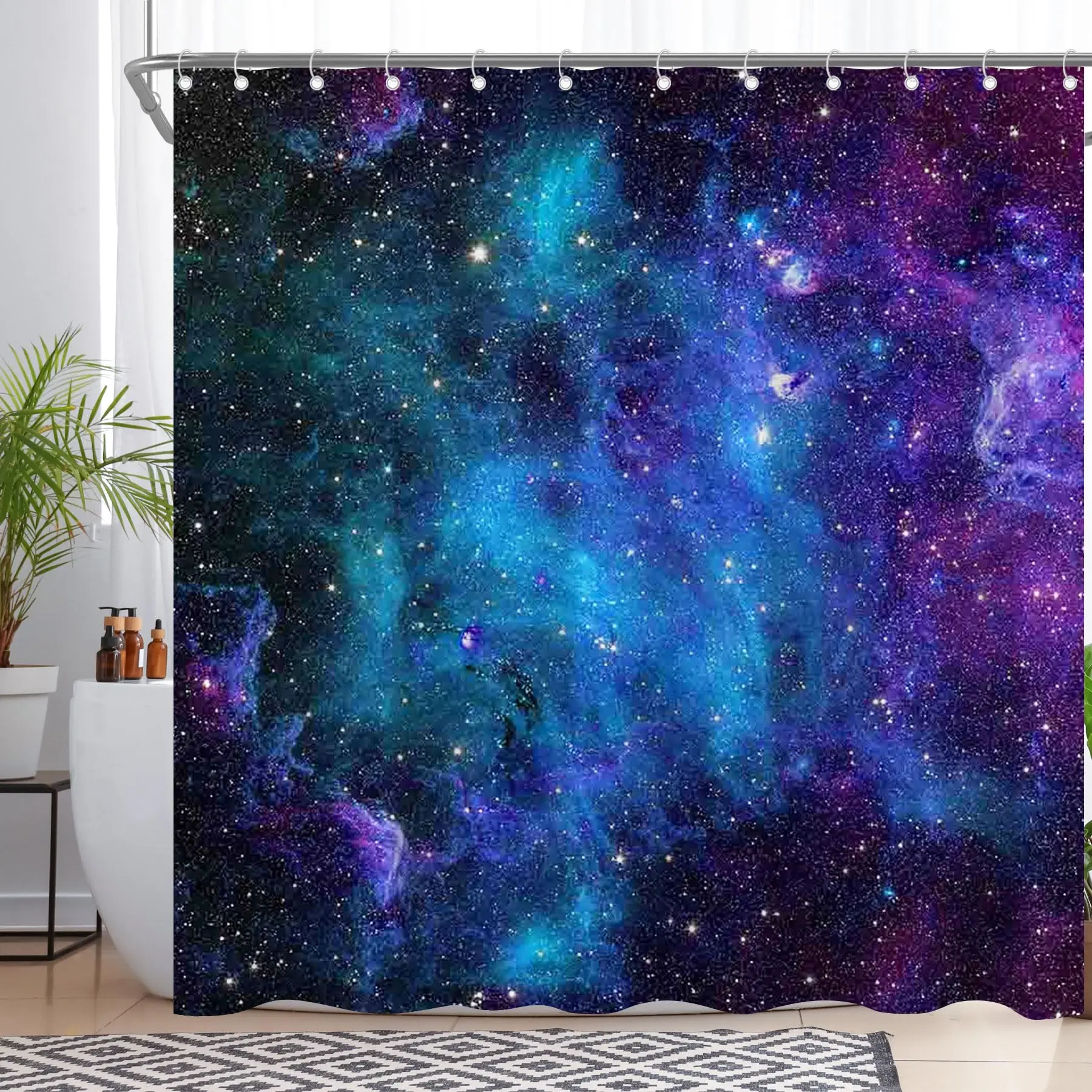 Galaxy Starry Sky Shower Curtain for Bathroom Fantasy Outer Space Universe Nebula Planet Star Bath Curtain Home Decor with Hooks