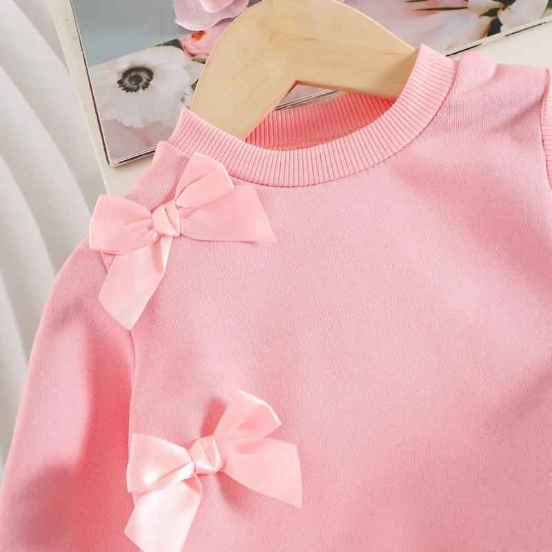 

2025Best-selling Girls' Solid Color Long Sleeve Sweatshirt and Butterfly Machine Denim Pants Two-piece Set