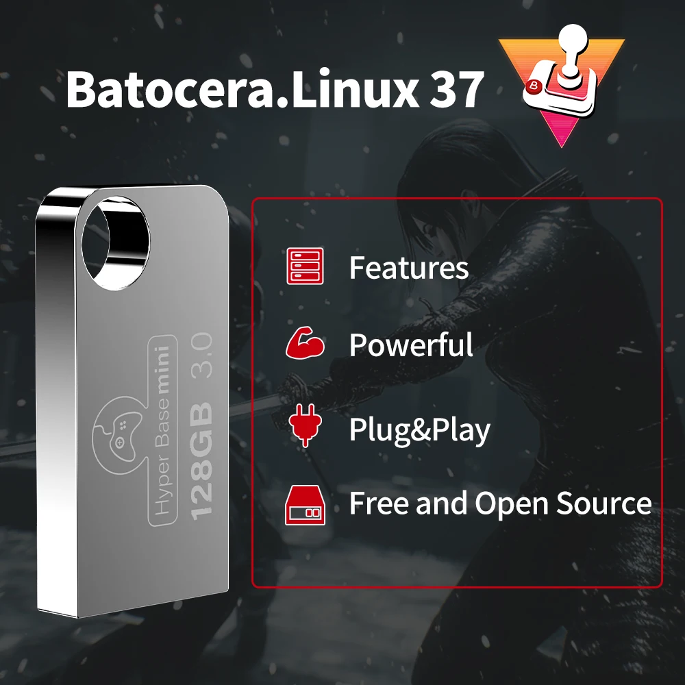 Hyper Base MINI 128GB USB 3.0 Retro Game Disk Batocera 37 with 43000+ Games 70+ Emulators for Xbox/PS3/PS2/PS1/Wii/N64 Plug&Play