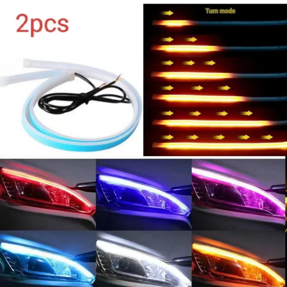 

2 PCS DRL Car Flexible LED Daytime Running Lights Turn Signal Lamp Headlight Waterproof 30cm 45cm 60cm Brake Flow Lights