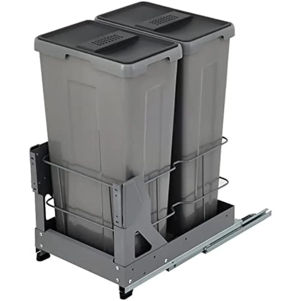 

Pull-Out Trash Can,35 L Double Bins,Under Mount Kitchen Waste Container with Slide and Door Mounting Kit,110 lbs Load Capacity