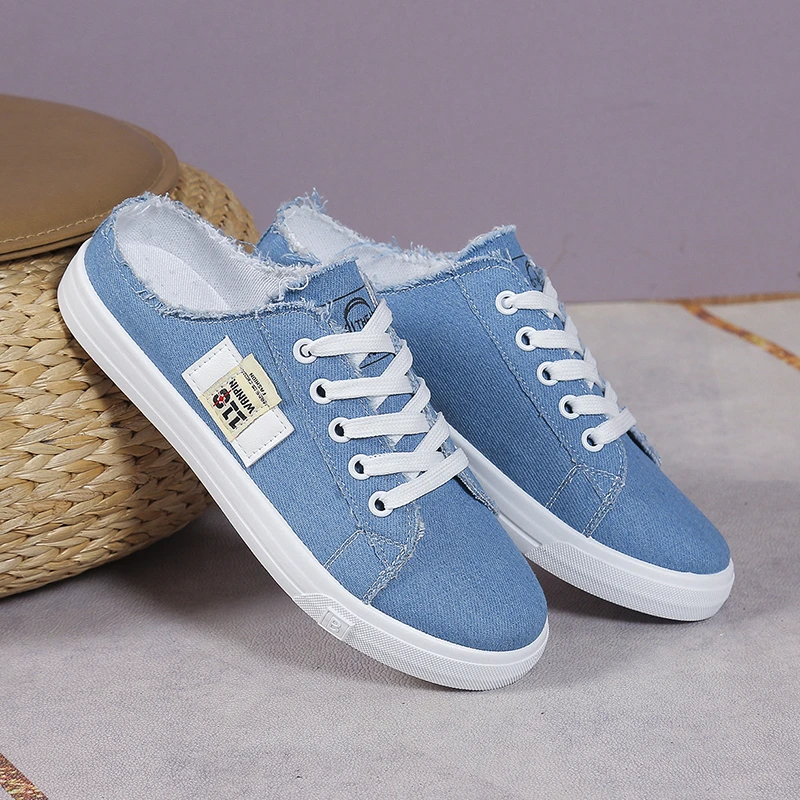 Women Canvas Summer Breathable White Sneakers Ladies Lace Up Comfy Casual Shoes 35-41 Large-Sized Outdoor Sneakers