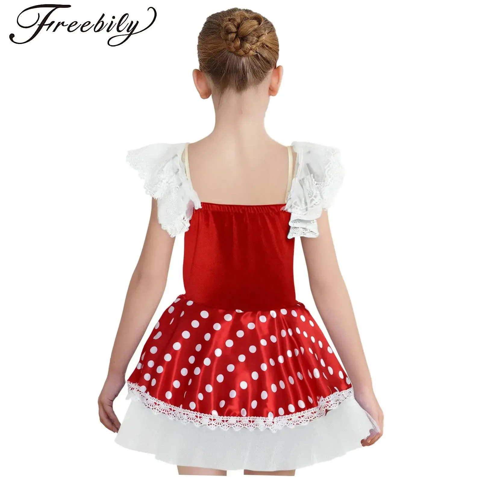 

Платье для балета и танцев для девочек, кружевное бархатное платье-пачка с рюшами на шнуровке в горошек, гимнастический трико, костюм для фигурного катания, танцевальная одежда