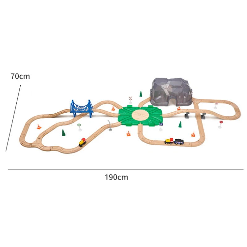 72PCS Mountain Train Track Play set Wooden Train Scene Accessories Large Size Storage Box Compatible With Wooden Track Pd39