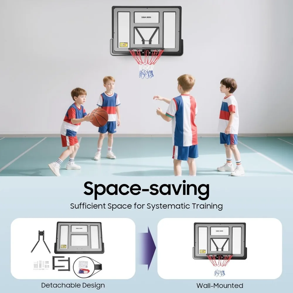 Комбинированное настенное баскетбольное кольцо с небьющейся пластиной из ПЭТ и ободком для школьных соревнований