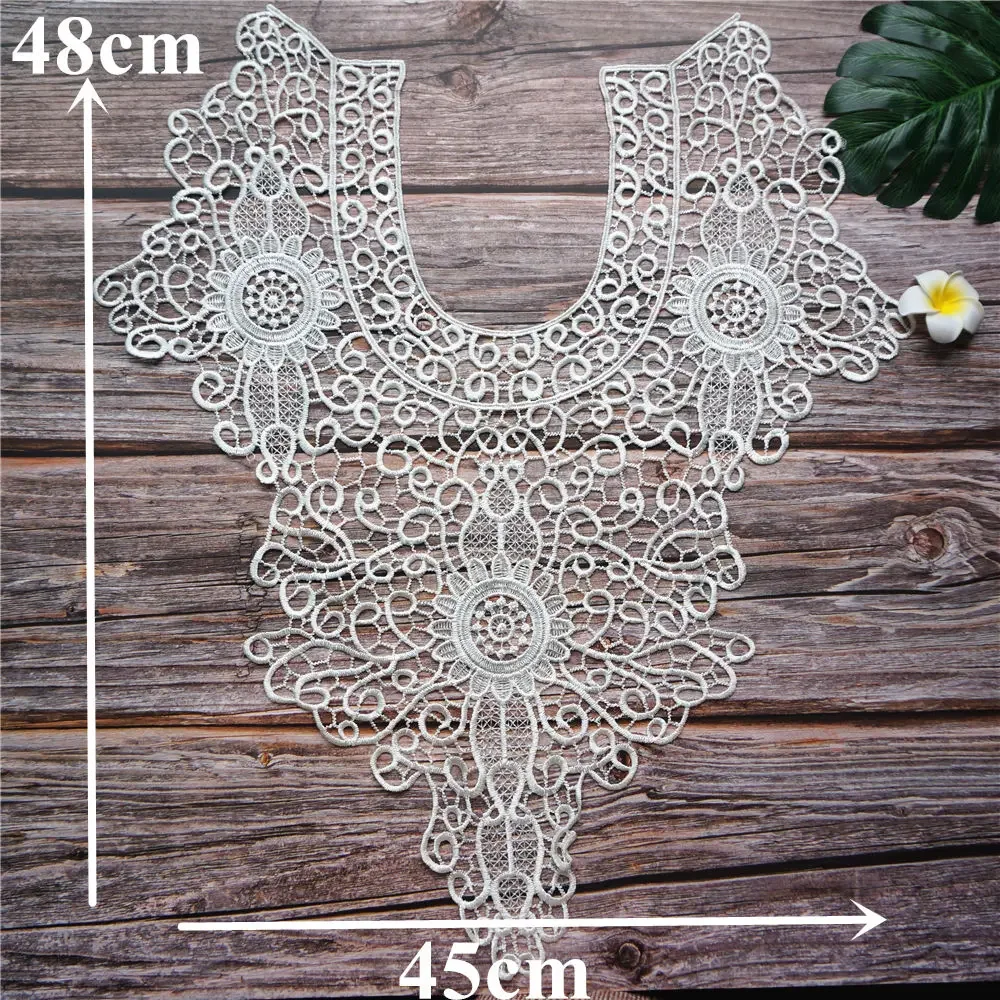 Embroidery Water Soluble Cotton Grid Flower Neck Collar Applique Wedding Gown Bridal Dress Clothes DIY Handwork Patches Craft