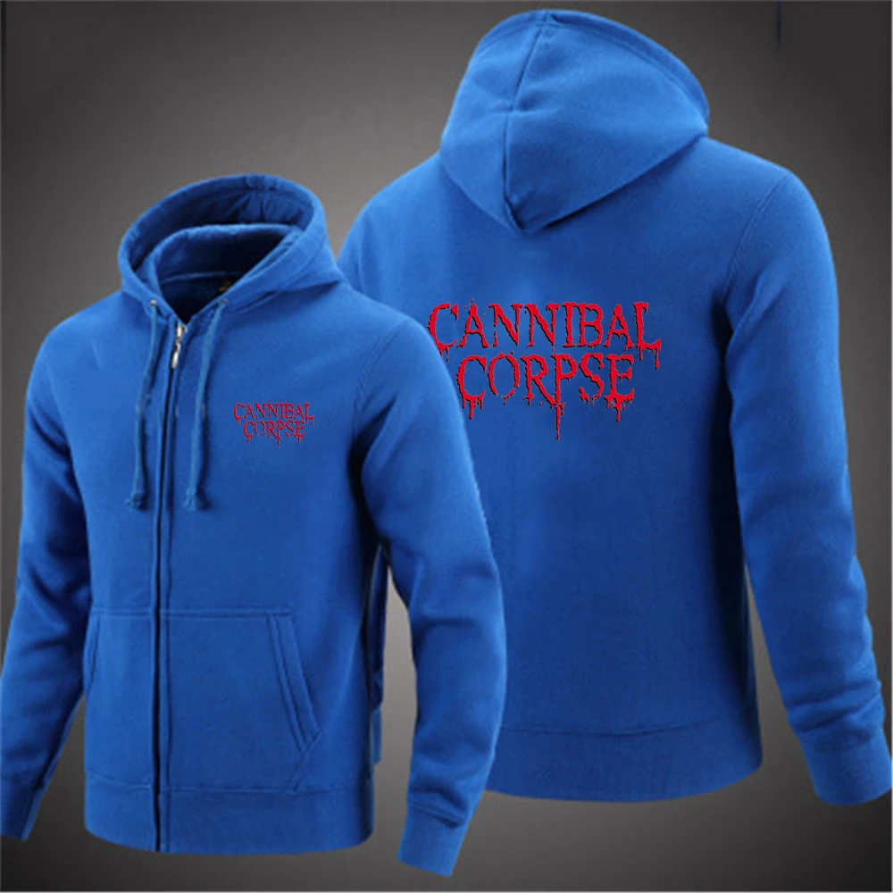 2024 Spring Autumn Men's Cannibal Corpse Logo Print Solid Color Popular Long Sleeve Comfortable Zipper Drawstring Hooded Hoodies