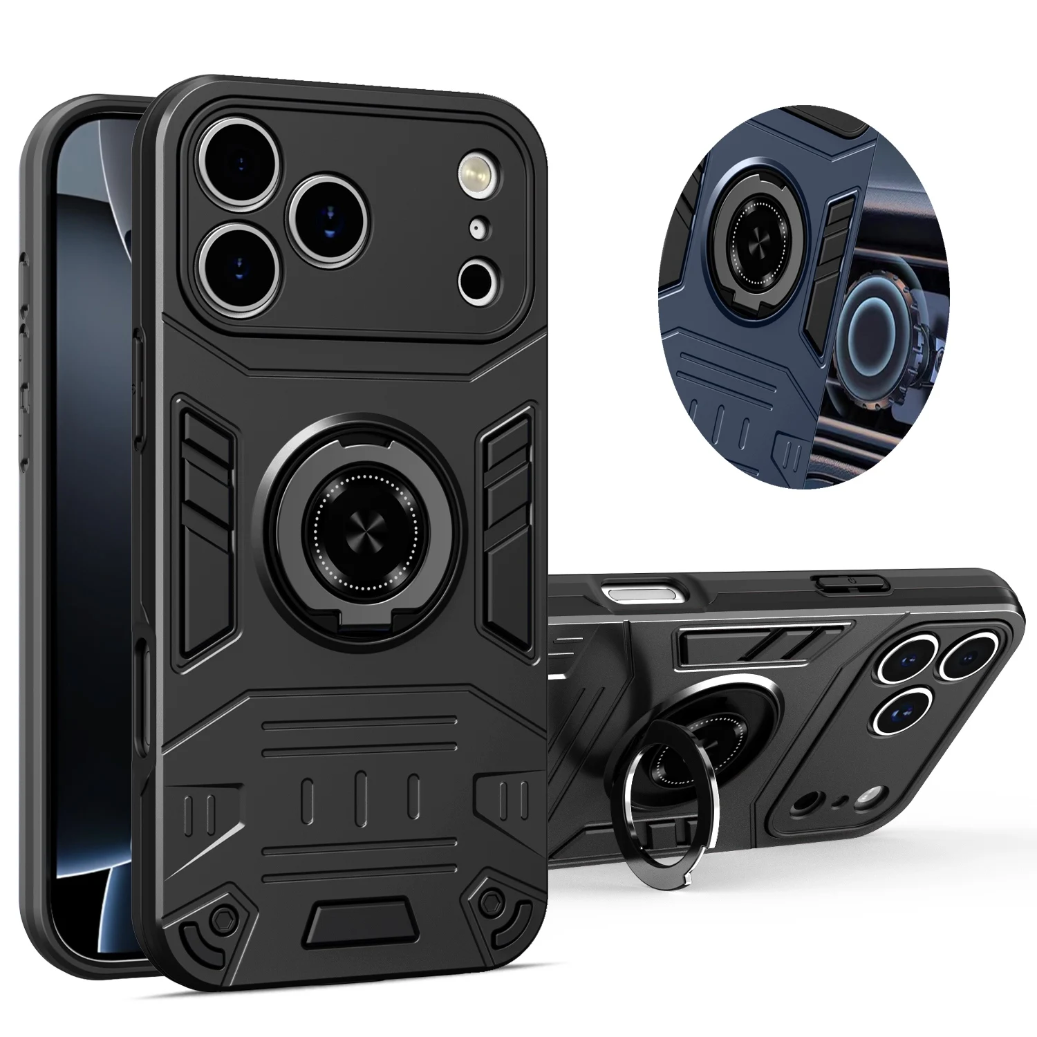 Fall Für iPhone 15 16 17 Pro Max 15Plus 16Plus 16E Air 15 16 17 Pro Rüstung Stoßfest ring Ständer Halter Shell Coque Fundas