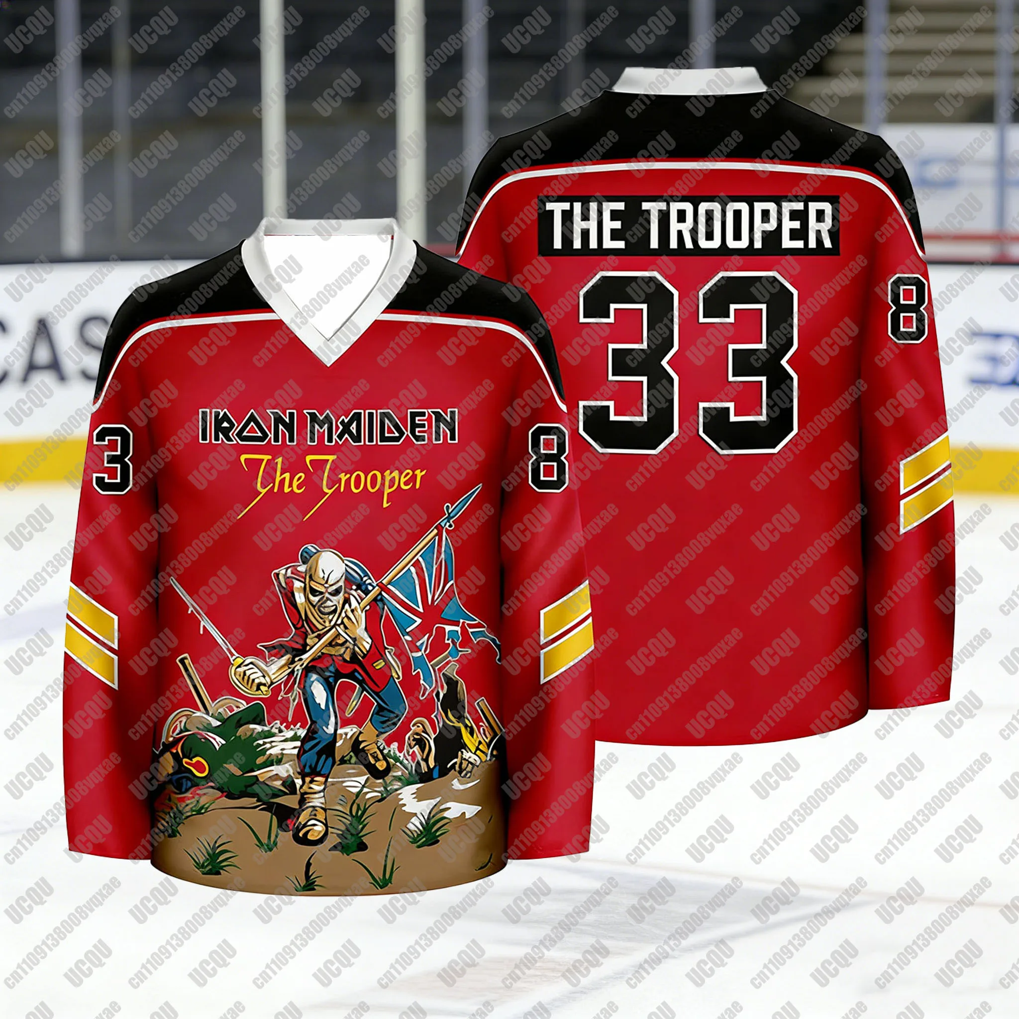 Camiseta Deportiva de Hockey Heavy Metal para Hombre, Estilo Vintage de Banda de Rock, Inspirada en Eddie Trooper, Manga Larga, Cuello en V, Ropa Urbana