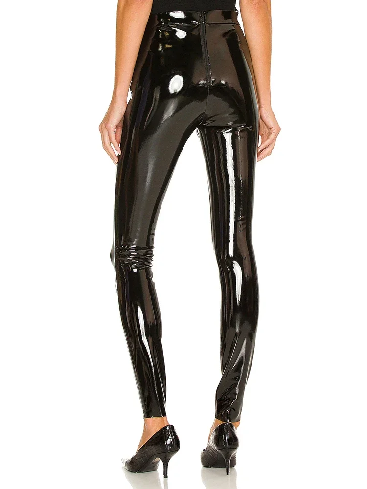 High Waist PU Leather Pancil Pants Women Stretch Slim PVC Trousers Sexy Faux Latex Bodycon Leggings Back Zip Clubwear New Custom