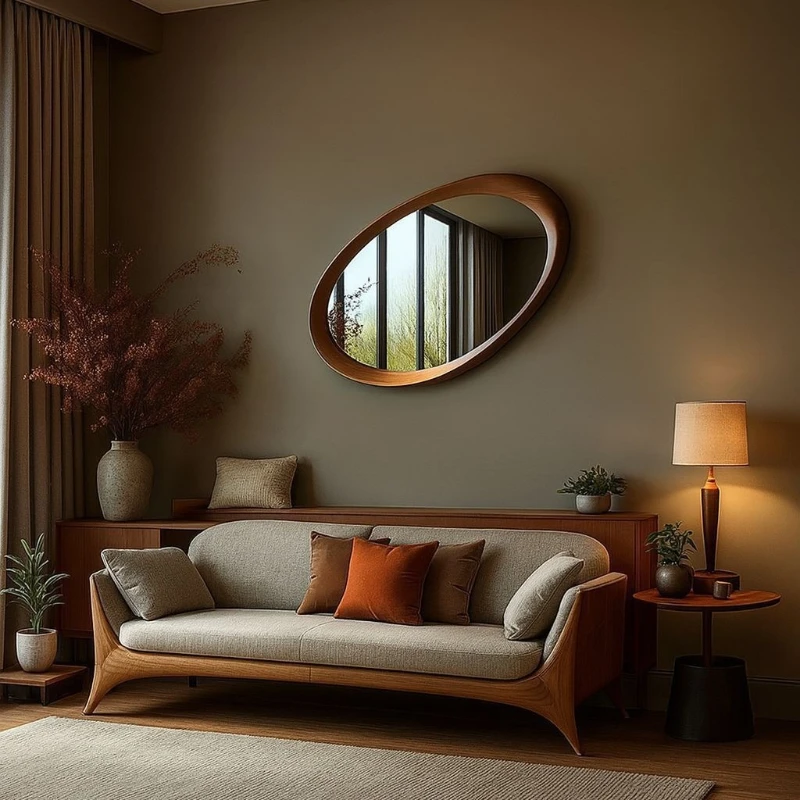 

medieval style new Chinese style zen solid wood special-shaped mirror wall-mounted home living room decorative