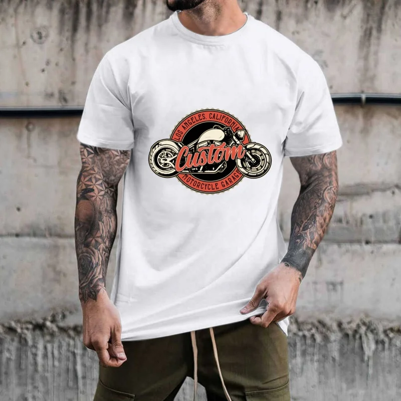 Vintage Los Angeles Custom Motorcycle Pattern Heat Transfer White Ink Iron - on, Suitable for T - shirts, Canvas Bags, Casual &