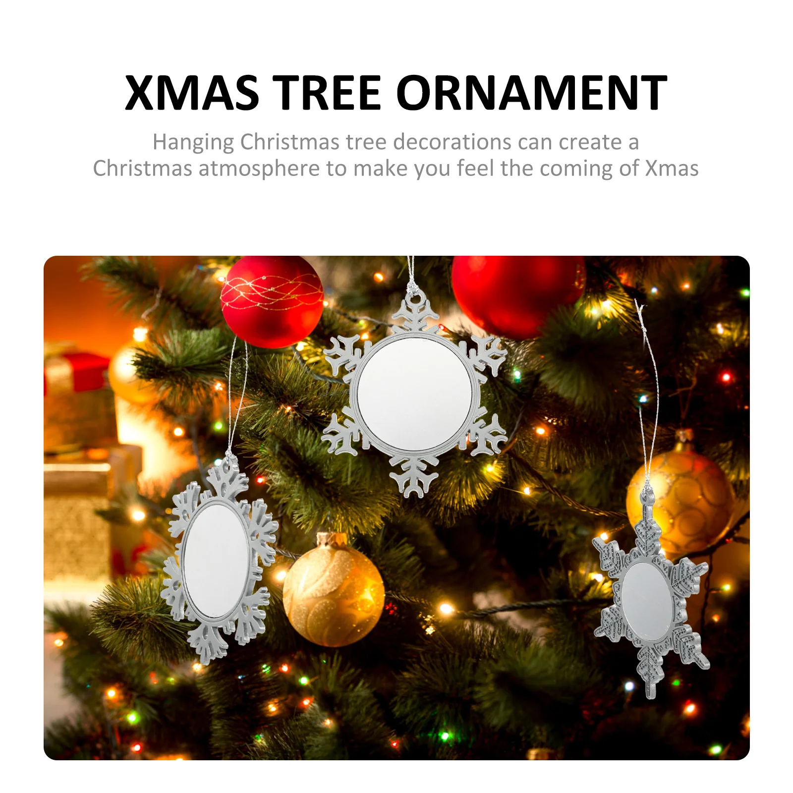 

3Pcs Christmas Snowflake DIY Sublimation Pendants Xmas Tree Hanging Ornaments Holiday Decor Layout Props Reusable Christmas