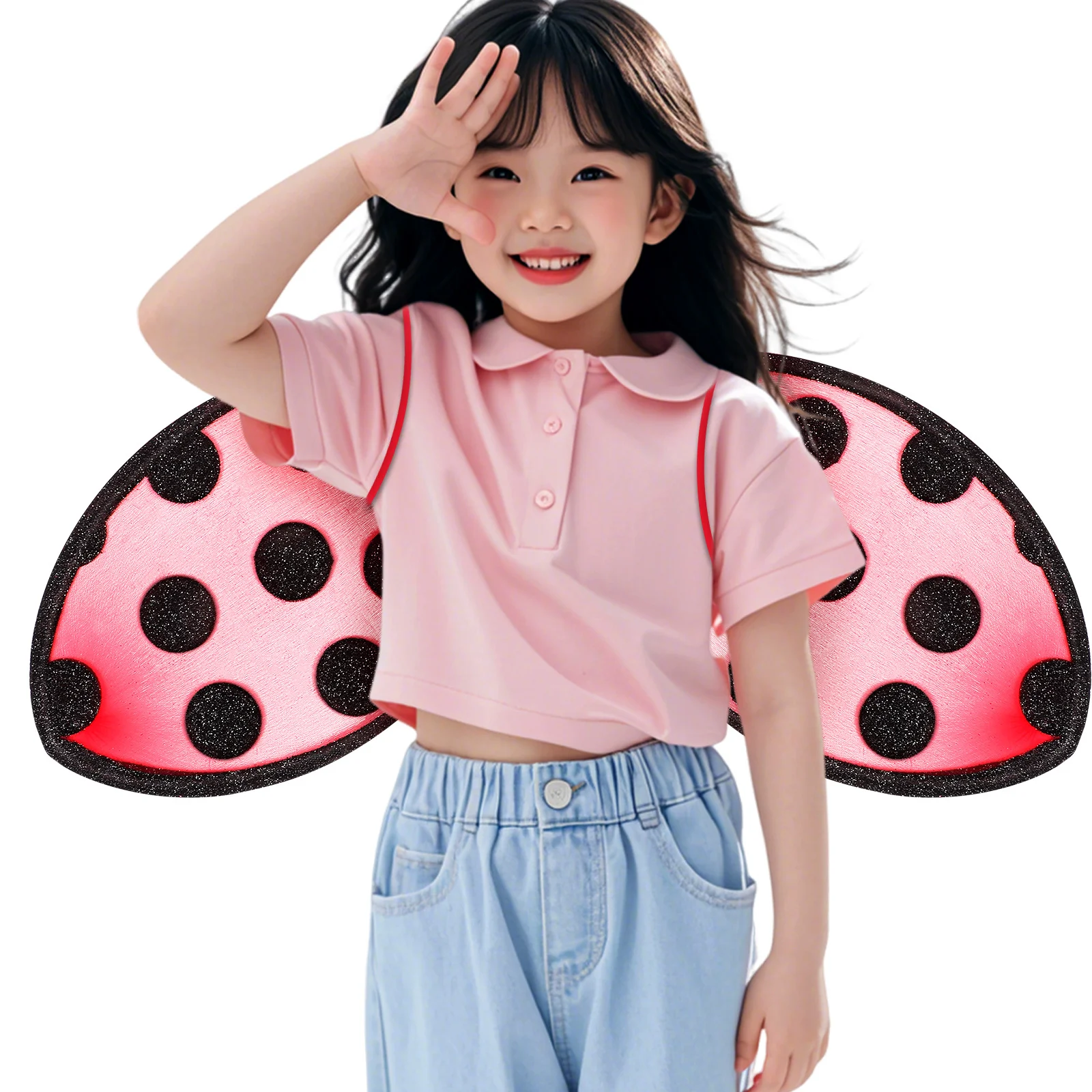 

Kids Ladybug Wing Costume Accessory Foldable Design Bright Red Black Wings for Girl's Party Games School Play and Cosplay Events