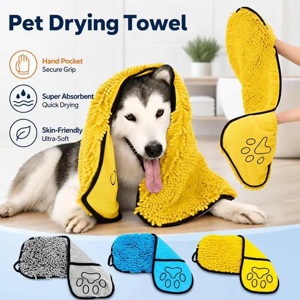 Super saugfähiges Haustier-Badetuch, schnelltrocknende Katzenhandtücher, praktischer weicher Bademantel, Trocken-Reinigungstuch für Haustiere, Hundezubehör – Detail 4