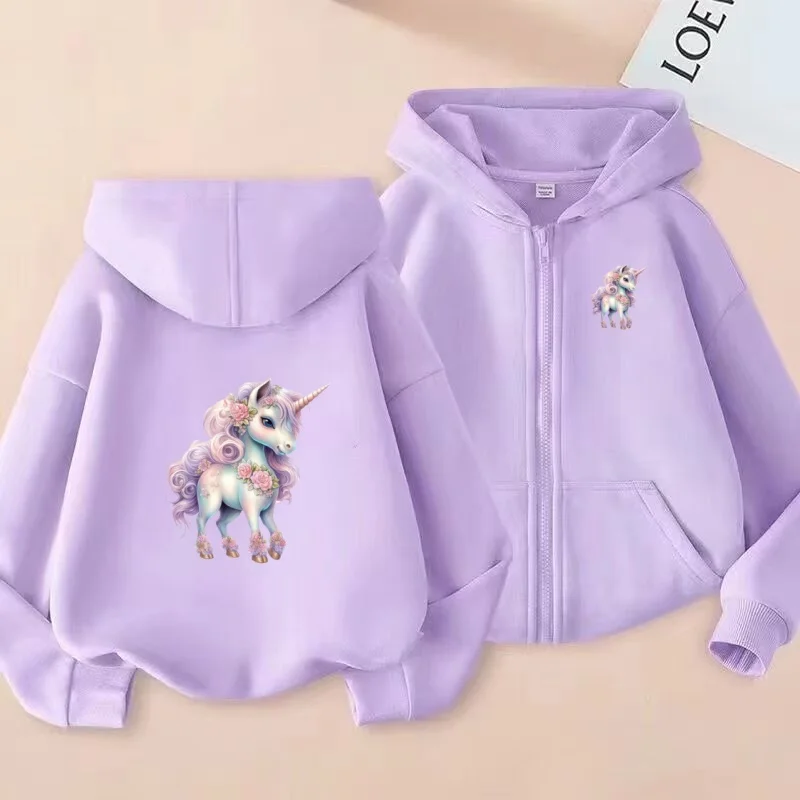 

2025Children Sports Brand Hoody Boy Girl Fashion Outdoor Zipper Unicorn Printed Top 3-12Year Boy Girl Spring and Autumn Cardigan