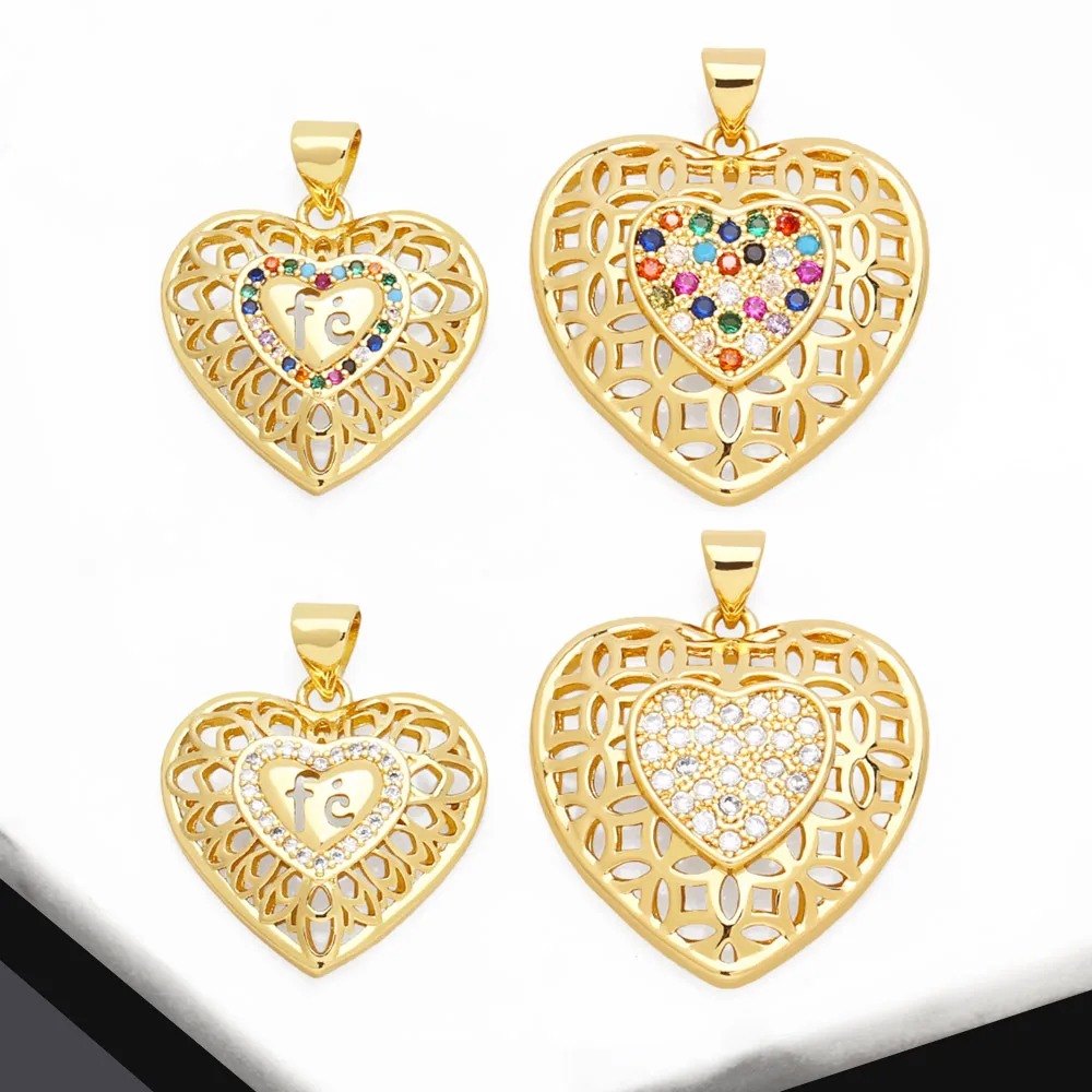 OCESRIO Multicolor Crystal Hollow Heart Pendant for Necklace Copper Gold Plated FE Brave Jewelry Making Supplies pdtb193