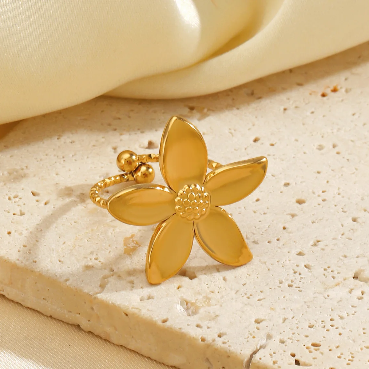 LAMENGLY 316L Stainless Steel High Quality Smooth 5-Leaf Flower Ring For Women Exquisite Elegant Open Rings Party Jewelry Gifts - Image 4