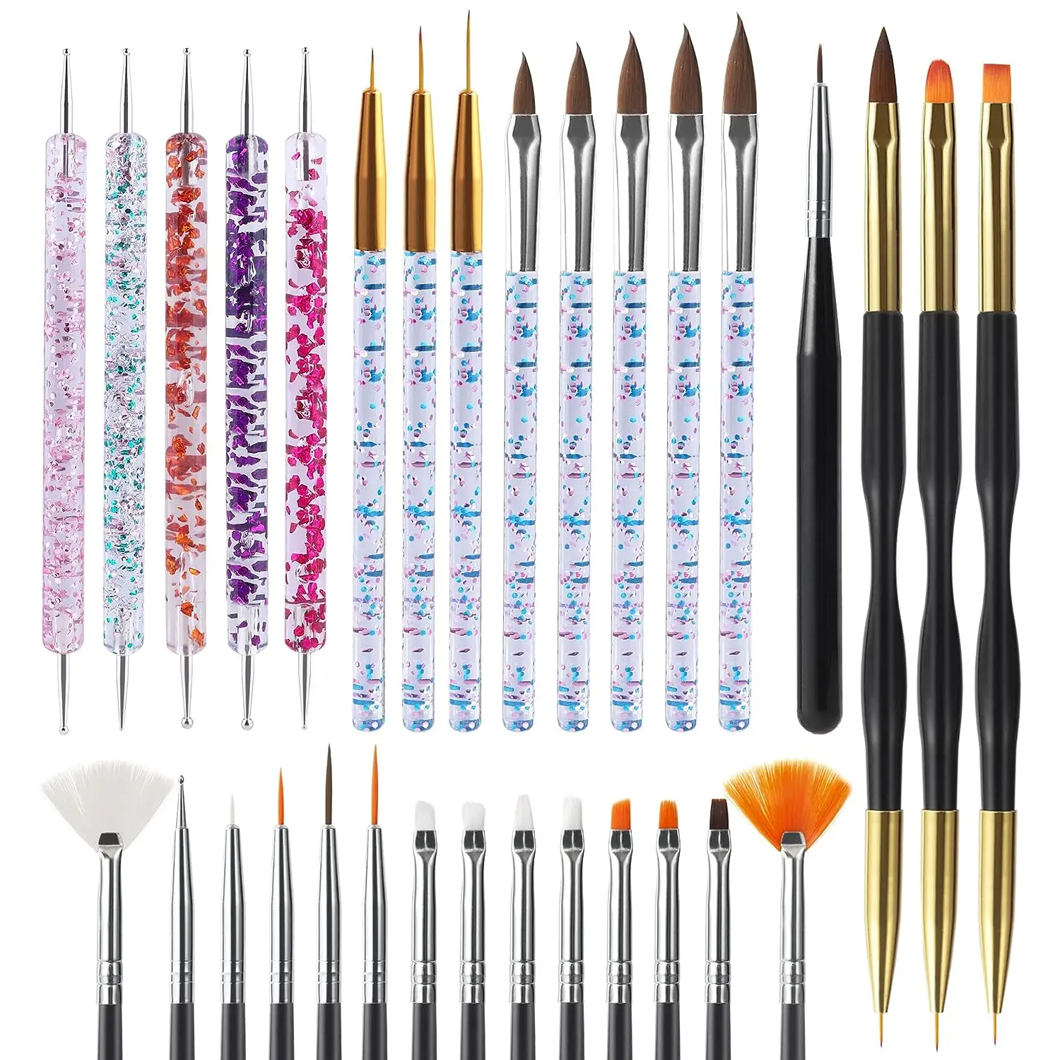

6/31Pcs Nail Art Brush Design Tip Painting Drawing Carving Dotting Pen FlatFan Liner Acrylic Gel UV Polish Manicure Tools