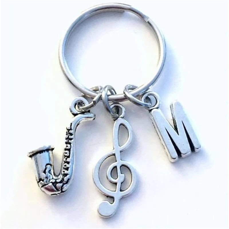 Personality Saxophone Keychain Saxophonist Key chain Gift for Jazz Musician Keyring Sax Present Treble Clef initial Music Charms