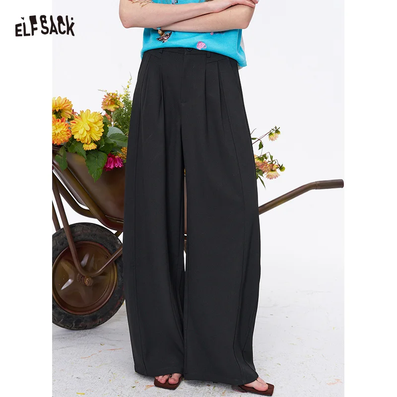 ELFSACK Black Wide Leg Palazzo Pants for Women
