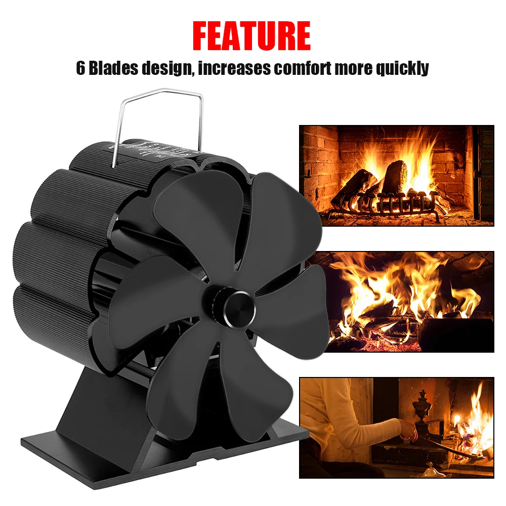 Stove Fan Heat Powered Fireplace Fan Log Wood Burner Eco-fan Quiet 6 Blades Fireplace Fan Home Winter Warm Heat Distribution