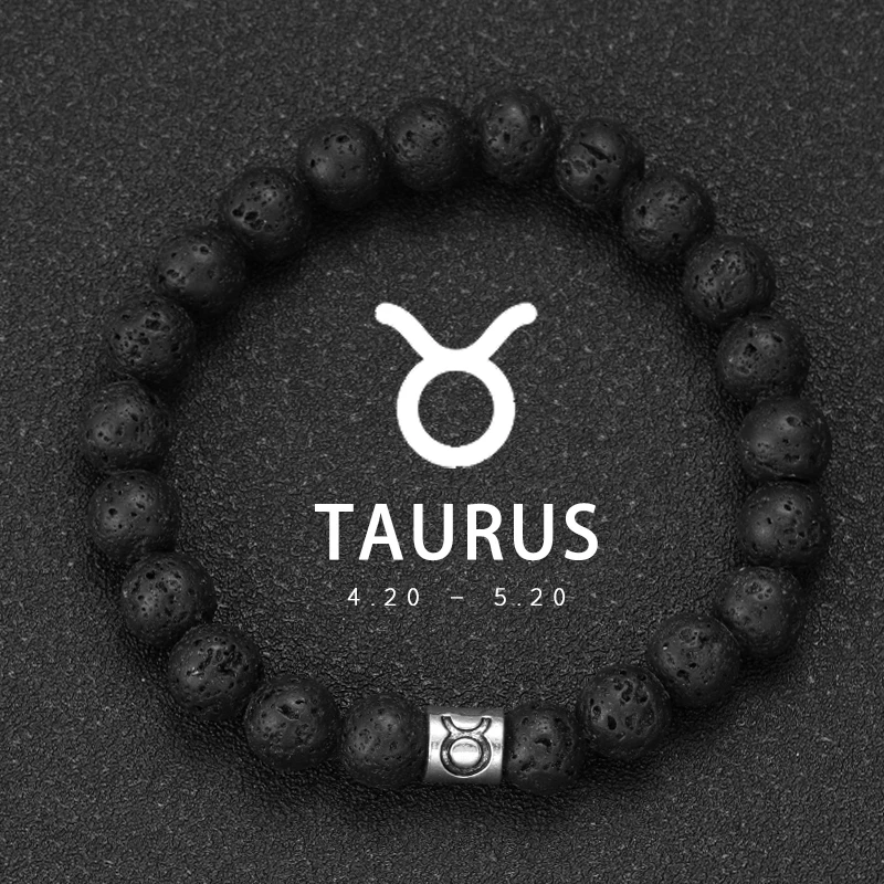 Natuursteen Lava Armbanden Ram Maagd Vissen Armbanden Dames Heren Koppels Vriendschap Sieraden 12 Sterrenbeelden Armbanden
