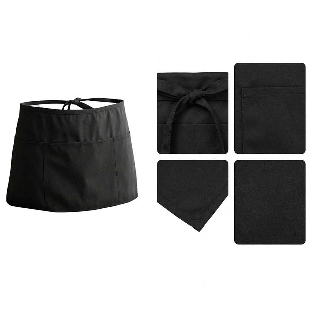 For Bartenders And Chefs Waitress Apron For Busy Restaurant Shifts Black Three Spacious Pockets Stain Hiding Fabric