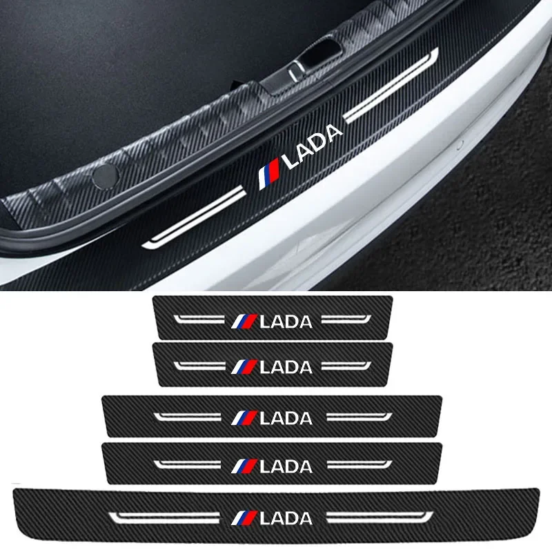 Car Carbon Fiber Door Threshold Sill Scuff Plate Decals Protector Stickers for Lada Granta Largus Pedal Guards Strip Accessories