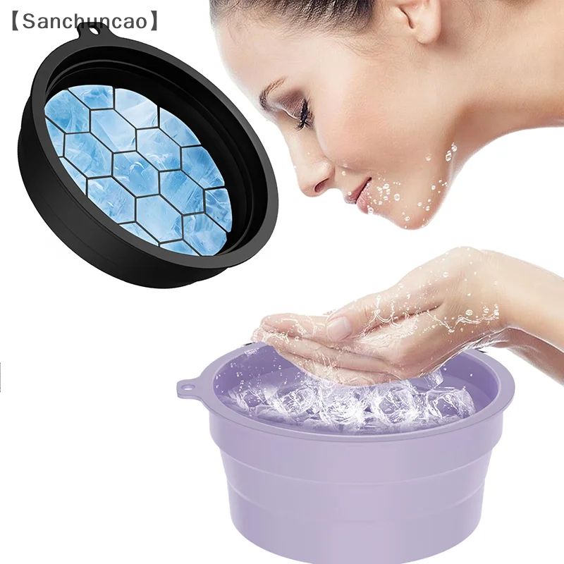 、1san aming rosto tigela de banho de gelo para rostos mergulho rosto dobrável gelo facial lavatório facials ferramenta de cuidados com a pele para viagens em casa