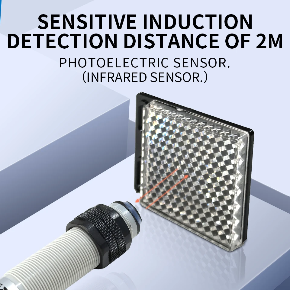 M18 Retroreflective type PNP NO+NC DC 4 wires photoelectric switch Infrared photocell sensor with mirror reflector distance 2m