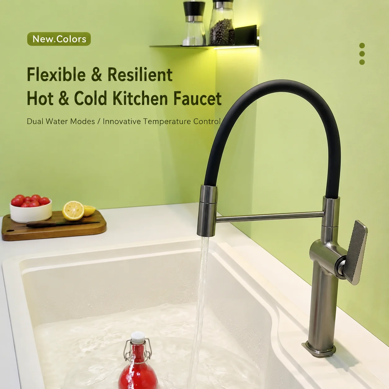 Gunmetal Gray Pull Out Kitchen Faucet, Flexible Leather Hose 360° Swivel Hot Cold Water Sink Mixer Tap Crane
