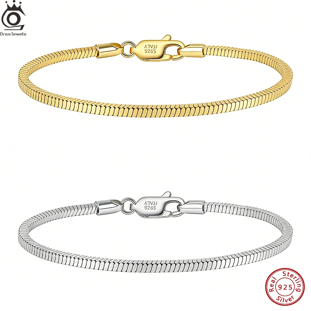 

ORSA JEWELS Модный браслет-цепочка из стерлингового серебра 925 пробы, 2 мм, в форме змеиной кости, для женщин, классическая цепочка на руку, ювелирное украшение для вечеринок SB221