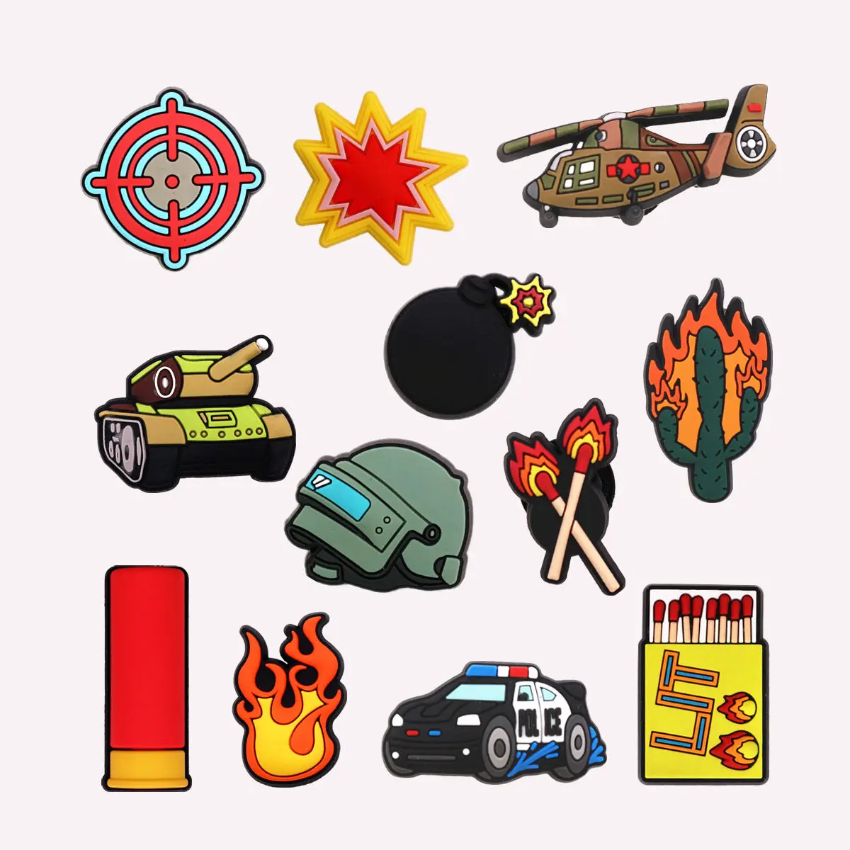 

1 Pcs Original PVC Shoe Charms Accessories Flame Tank Helicopter Shells Cartridge Case Shapes Sandal Buckle Decorations Clog Pin