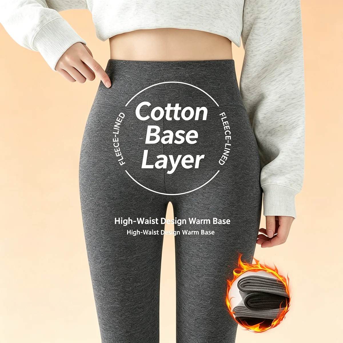 Hochgeschnittene Baumwoll-Leggings für Damen, Frühling, warm, bequem, schmal geschnitten, Studentenqualität, neue Unterwäsche, dünne Herbsthose – Detail 5